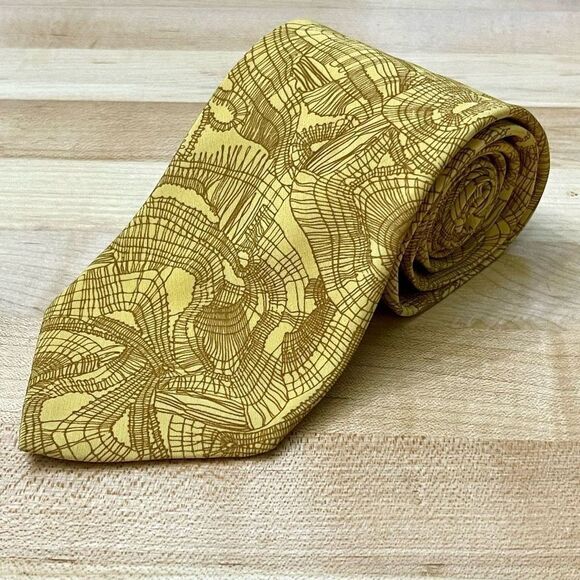 Christian Lacroix Paris Abstract Gold/Brown Silk Tie. - Picture 1 of 7